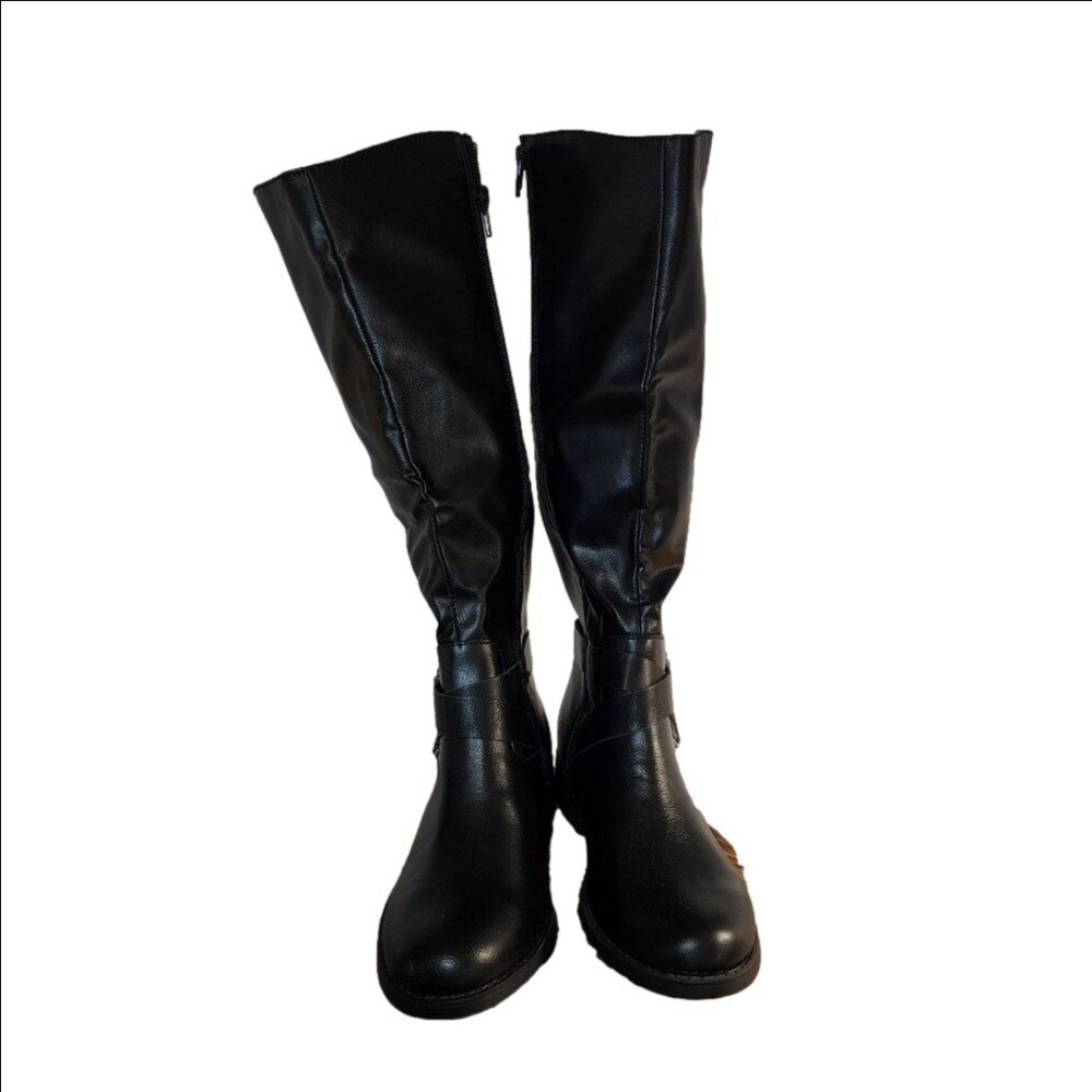 Style & Co Marilee Black Moto Mid Calf Boots Women's Size 6M Buckle Zip